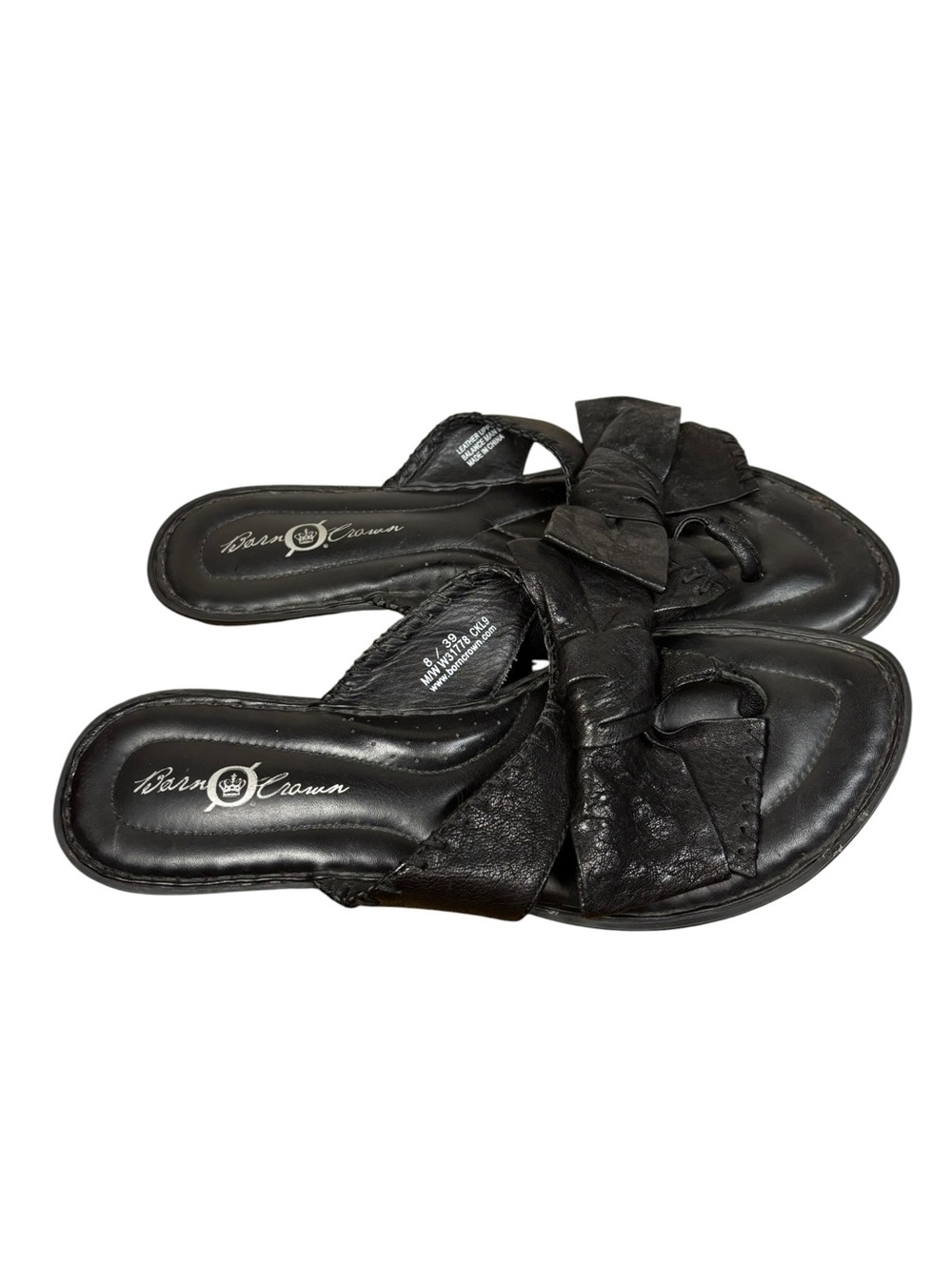 Born Crown Women's Black Bow Leather Thong Slide Sandals
